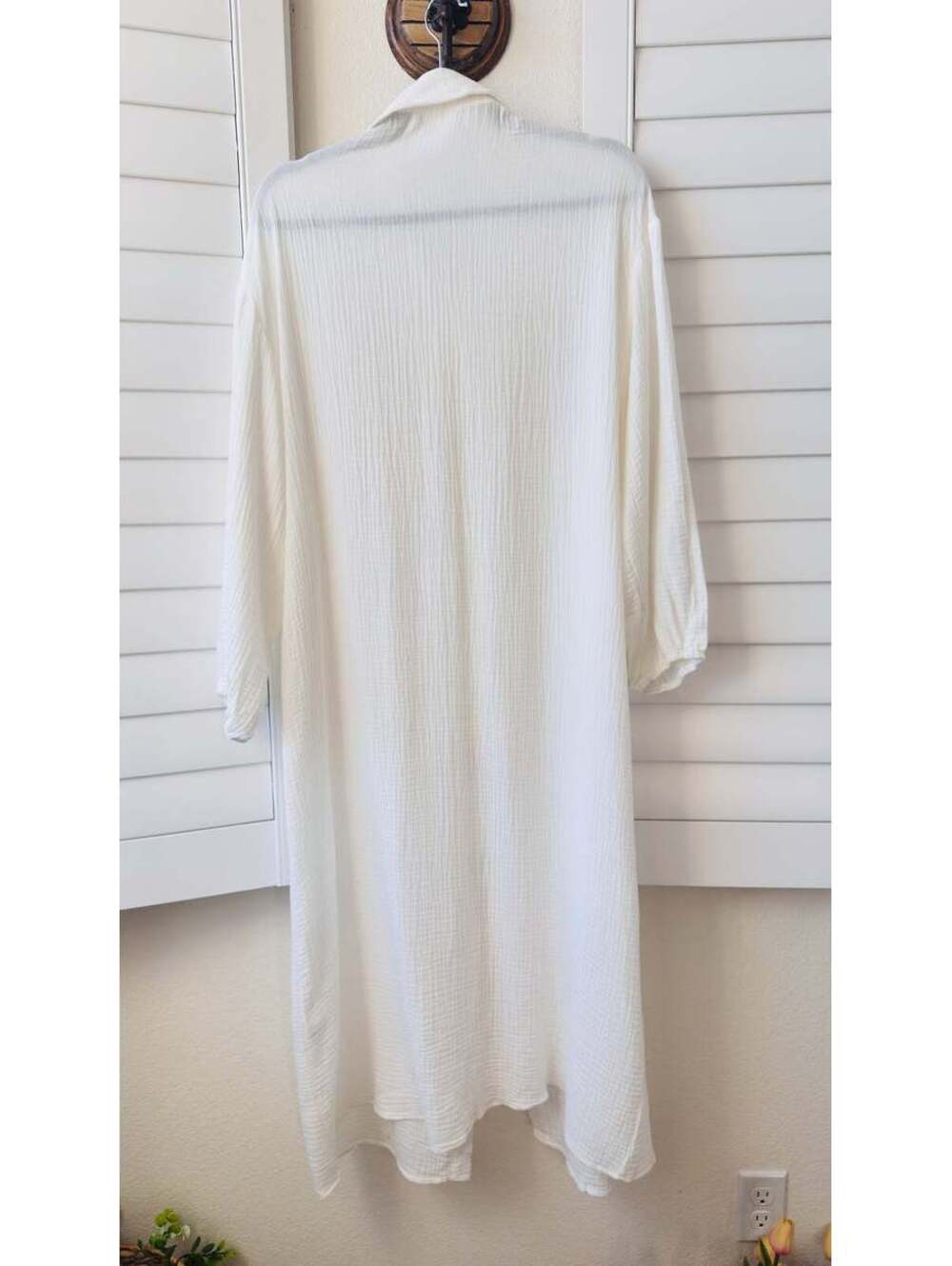 Boutique White Cotton Gauze Button Down Midi Dress - Size M - Picture 5 of 9